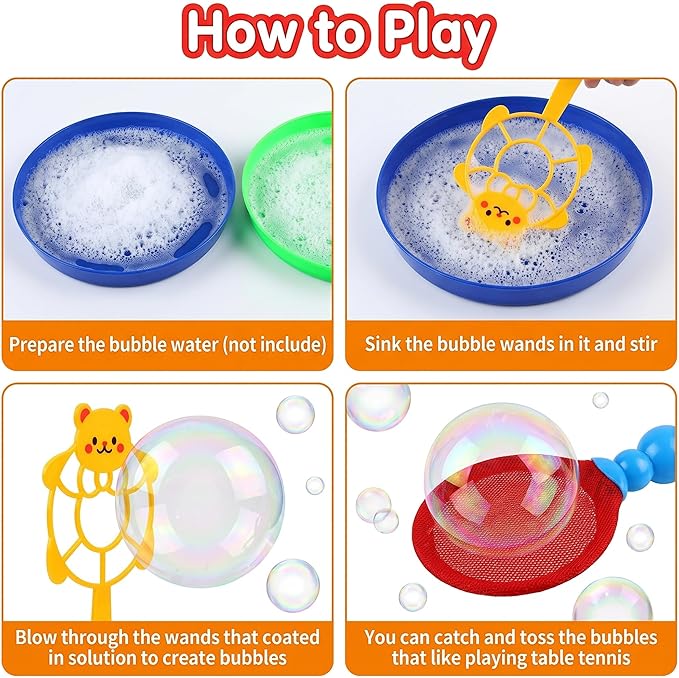 Roberly 17 PCS Big Bubble Wands Toys Set, Tray, Soft Racket, Bulk Funny Bubbles Making Toys for Kids Summer Outdoor Activities Game Birthday Party Favors