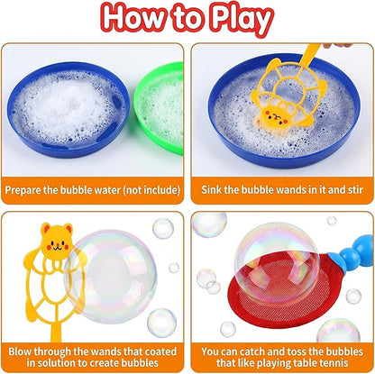 Roberly 17 PCS Big Bubble Wands Toys Set, Tray, Soft Racket, Bulk Funny Bubbles Making Toys for Kids Summer Outdoor Activities Game Birthday Party Favors