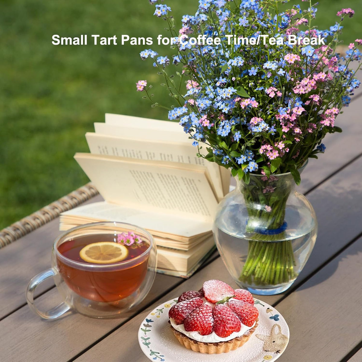 11 & 9 Inch Round Tart Pans with 2Pcs 4'' Mini Pans. Removable Bottom, Non-Stick Coating, Rugged Carbon Steel for Tart Quiche Pie Making