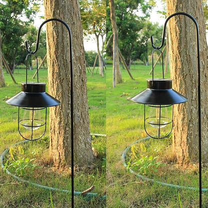 Solar Lantern 2pack Outdoor Hanging Light- Waterproof Vintage Metal Light with Shepherd Hook Decorative for Patio, Backyard, Porch, Yard (Black)
