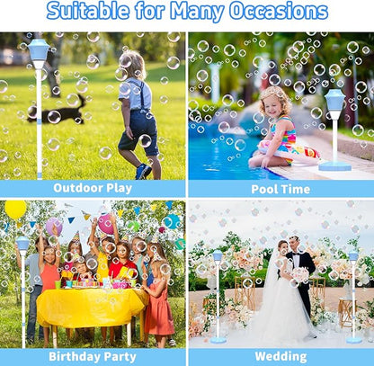 Infowush Bubble Machine for Kids, Automatic Standing Bubble Maker Machine Height Adjustable Up to 47 Inches Outdoor Battery Bubble Machine with Light/Music for Toddlers Birthday Party Gifts（Blue）