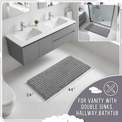 Yimobra Long Bathroom Rugs Non Slip Washable 44x24 Inch - Ultra Soft Absorbent Chenille Bath Mat, Quick Dry Shaggy Floor Carpet for Tub Shower, Gray Home Decor Accessories
