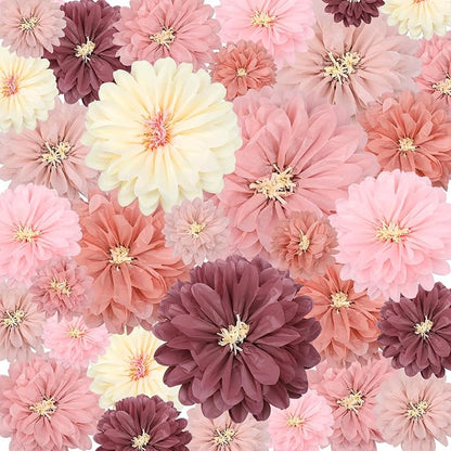 Geyee 18 Pcs Mexican Paper Flowers Colorful Fiesta Tissue Paper Flowers Pom Poms Mexican Carnival for Floral Party Backdrop Wedding Birthday Party Craft (Vintage Color,12" 14" 20")