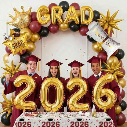 Maroon Themed Graduation Balloon Garland Arch Kit with foil Balloons for High School College students graduate class of 2026 Prom Congrats Party Decorations Backdrop (Burgundy black white gold)