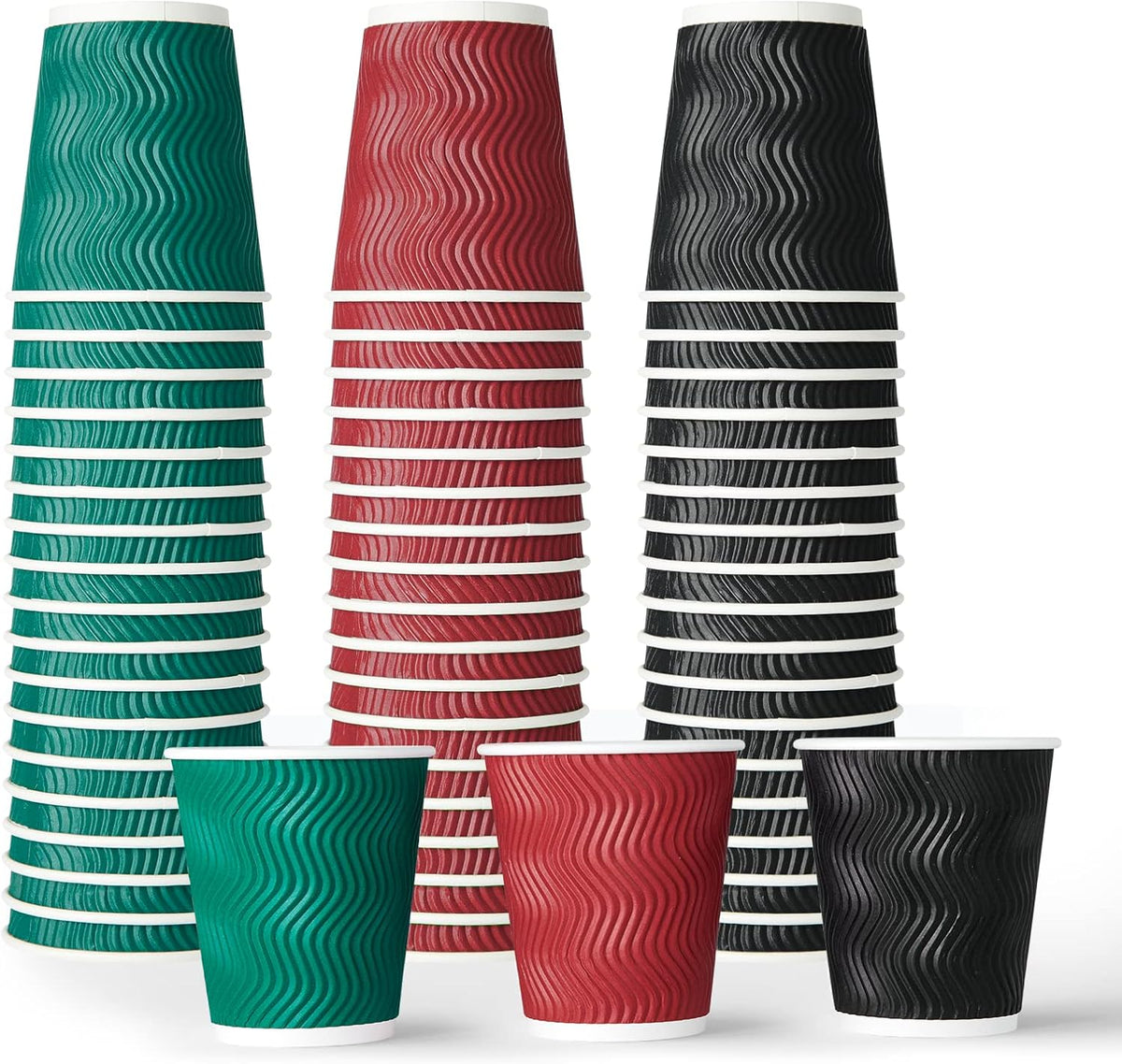 Muchii 10 oz Insulated Paper Coffee Cups, 120 Count, Multicolor, Disposable, Ripple Design for Hot Drinks