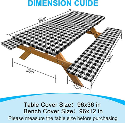 Picnic Table Cover with Bench Covers Portable Table Cloth Built-in Storage Pocket Picnic Table Covers With Elastic Waterproof Camping Essentials for RV Camping