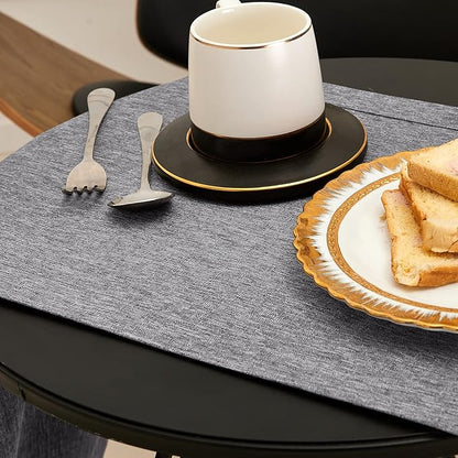 Mebakuk Linen Farmhouse Table Runner Large Burlap Style Soft and Waterproof Decorative Fabric Runner for Outdoor Wedding and Dinner (14 x 108 Inch, Dark Grey)