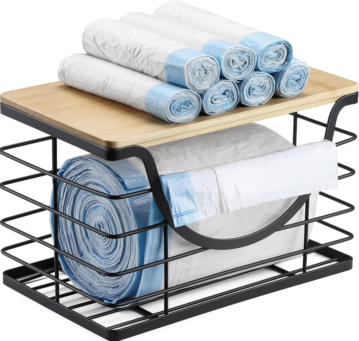 Extra Large Trash Bag Holder Under Sink Stackable Kitchen Storage with Lid, Garbage Bag Dispenser Roll Holder, Wall Mounted Trash Bag Container, Laundry Room Organization Storage