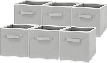 Simple Houseware Foldable Cube Storage Bins, 11-Inch Gray, 6-Pack Fabric Cubes Organizer for Closet or Shelves