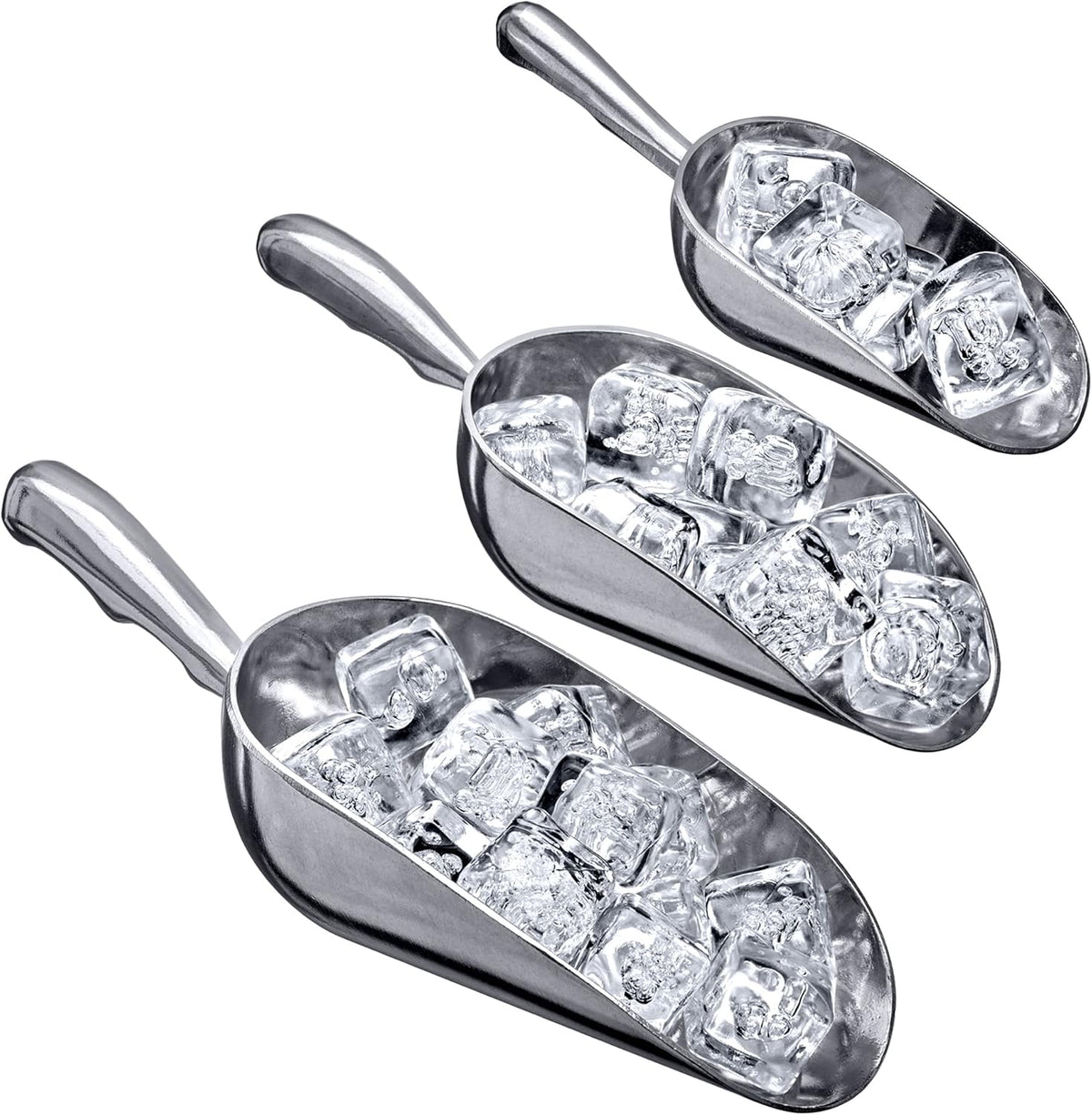 Amazing Abby - Elsa - Aluminum Ice Scoops (3-Piece Set), Cast Aluminum Utility Scoops, 5/12/24-Ounce Capacity, Food-Grade