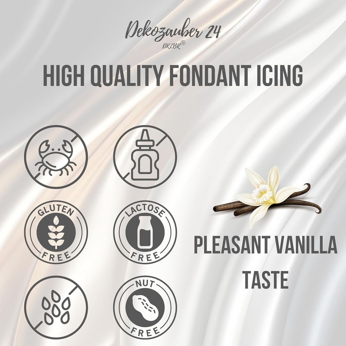 Dekozauber24 Fondant icing multipack, 5 colors, 3.5oz (100g) rolled fondant per color, for cakes, cupcakes and figurines in white, black, cream
