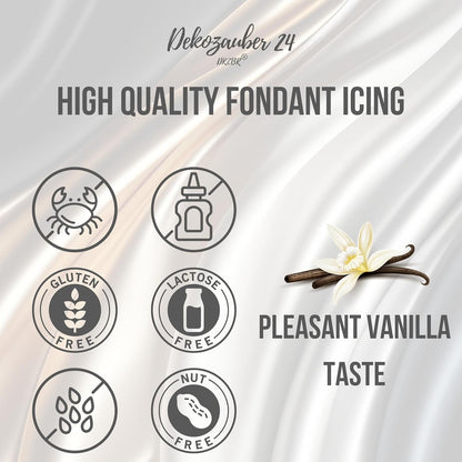 Dekozauber24 Fondant icing multipack, 5 colors, 3.5oz (100g) rolled fondant per color, for cakes, cupcakes and figurines in white, black, cream