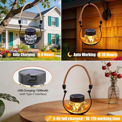 Toodour 2 Pack Hanging Solar Lantern Outdoor -Solar Lanterns with Flickering Flame, Waterproof Garden Lights Hanging Lights for Camping, Patio, Deck, Yard, Path, Garden, Porch Outdoor Decorations