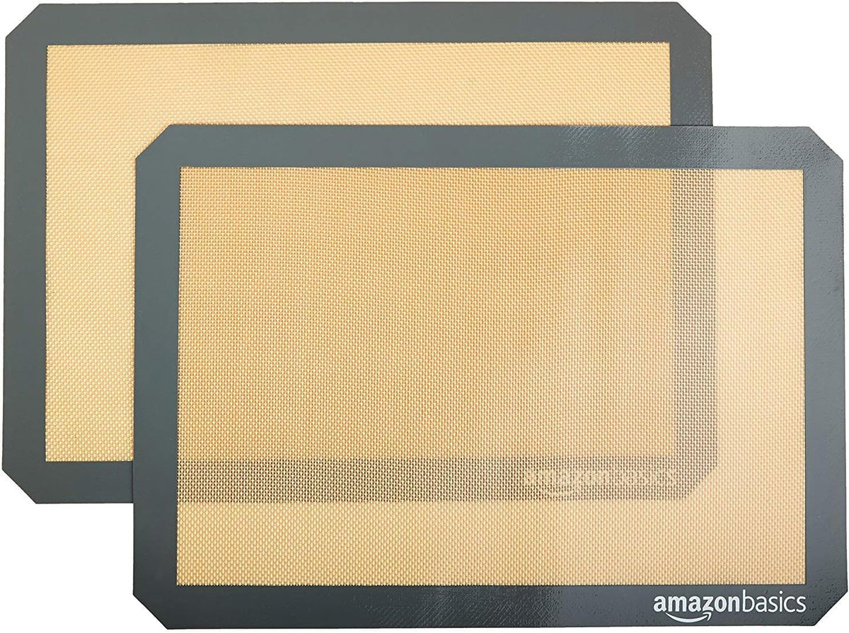 Silicone Rectangular Baking Mat, Non-Stick Reusable Oven Bakeware, 16.5" x 11.6", New Beige/Gray, Pack of 2