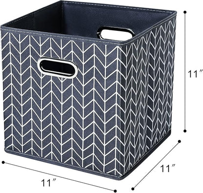 11 Inch Cube Storage Bins , Fabric Cube Organizer Bins with Handle, Foldable Cube Bins for Cloth or Accessary Storage, 11x11x11 set of 6,（Gray Wave）