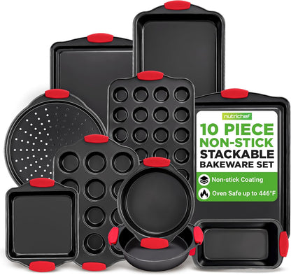 NutriChef 10-Piece Nonstick Kitchen Oven Baking Pans - Premium & Stylish Non-Stick Carbon Steel