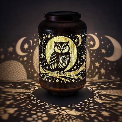 Solar Lanterns Outdoor Waterproof - Retro Metal Hanging Solar Lights with Owl Hollow-Out Pattern, Decorative Garden Decor for Outside Patio Yard Porch, Unique Owl Lovers Gifts for Women Mom Grandma