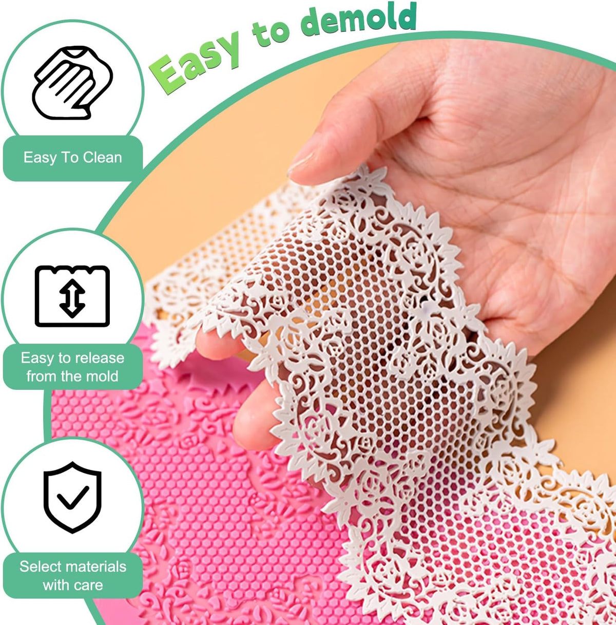 Growtail 2pcs Lace Molds Silicone,Cake Fondant Embossing Mat,Lace Molds for Cake Decorating Edible Lace