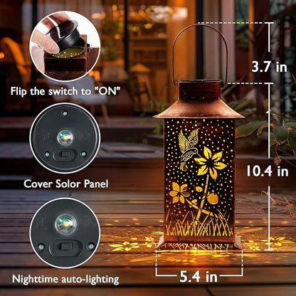 Homemory Hummingbird Solar Lanterns Outdoor Waterproof, Birthday Gifts for Women Mom Grandma, LED Metal Decoration for Outside, Yard, Backyard, Porch, Lawn