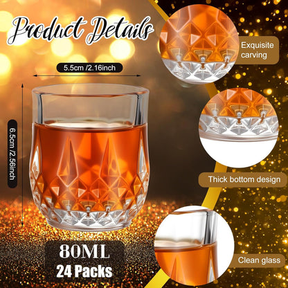 Meanplan 2.7oz Mini Shot Glasses Set Tasting Glasses Heavy Base Clear Shot Cup Cute Cordial Mini Wine Cups for Serving Whiskey, Wine, Juice(24 Pcs)