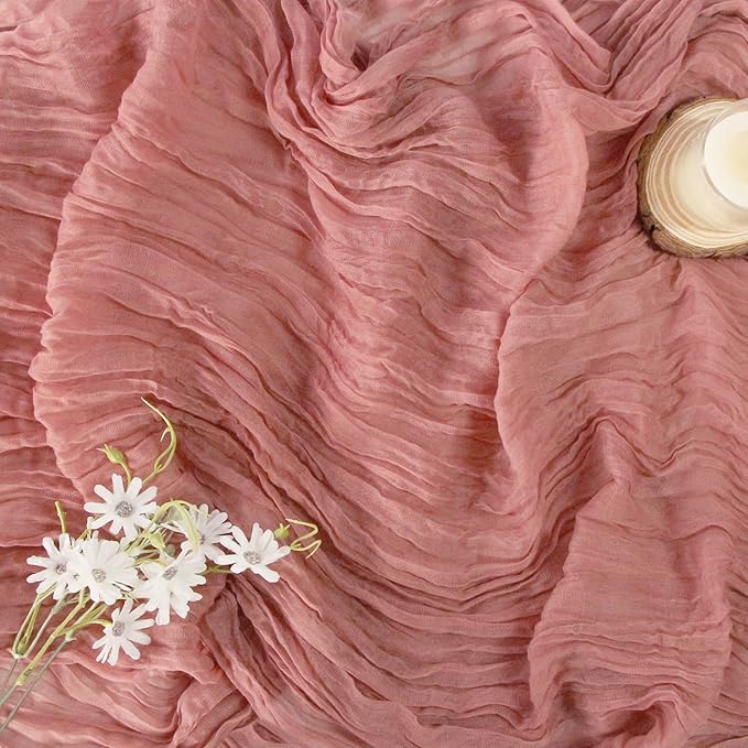 FEXIA Dusty Rose Pink Table Runner Cheesecloth for Valentines Day Decorations 35x120 Inches Spring Easter Table Runner for Wedding Decor Reception Bridal Shower Centerpiece Engagement Decoration