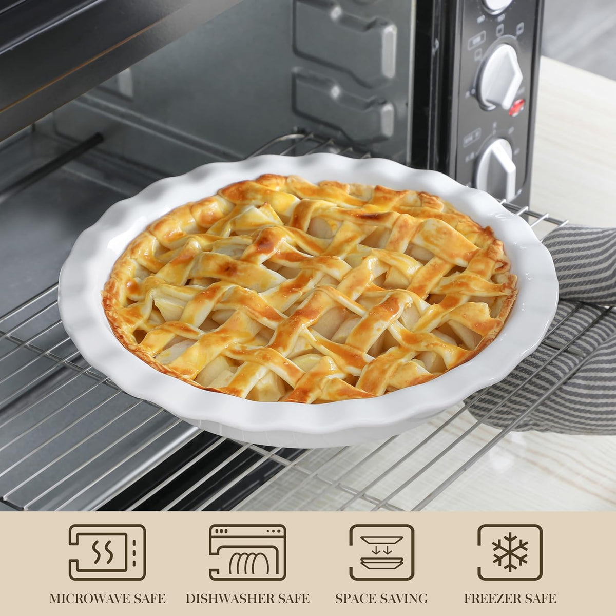 Malacasa Ceramic Pie Pan, Pie Pan for Baking 9 Inch, 40 OZ Pie Plate Round Pie Dish for Baking Fluted Pie Dish Baking Pan
