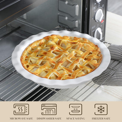 Malacasa Ceramic Pie Pan, Pie Pan for Baking 9 Inch, 40 OZ Pie Plate Round Pie Dish for Baking Fluted Pie Dish Baking Pan