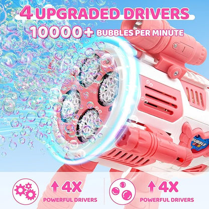 Bubble Gun with Upgraded 4 Fan Drives (Bulit-in 3 oz Bubble Solution), Bubble Machine Gun for Kids Toddlers Adults, Automatic Bubble Blower for Summer Outdoor Party Birthday Wedding Toys