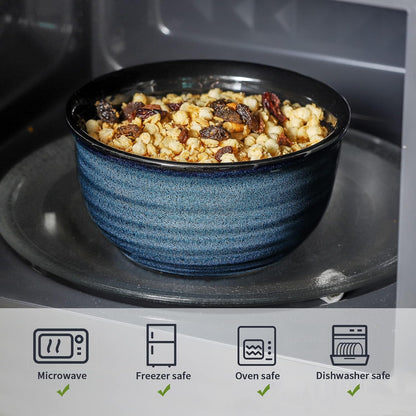HASENSE Ceramic Cereal Bowls Set of 6, 20 Oz Navy Blue Stoneware Bowls, Farmhouse Bowls for Cereal, Soup, Rice, Pasta &amp; Salad, Dishwasher &amp; Microwave Safe