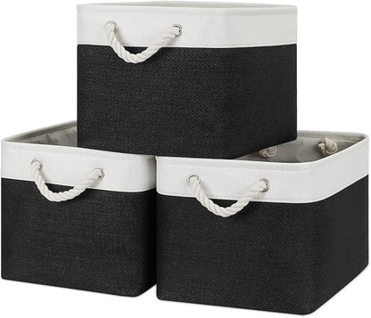 Bidtakay Black Storage Baskets for Shelves [3-pack] Collapsible Organizer Baskets for Laundry Storage 15 X 11 X 9.5 Inches Dog Toy Bins Fabric Storage Bins for Bedroom Home Storage