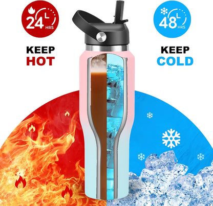 Hydrowion Vacuum Insulated Water Bottle, 40 oz Water Bottle fits in Car Cup Holder (Cold 48 hrs, Hot 24 hrs),Insulated Drinking Bottle with Straw Lid