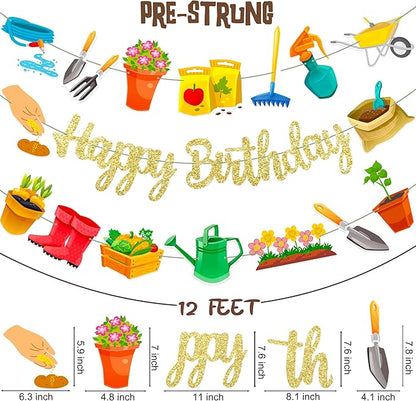 Garden Birthday Party Decorations 3Pcs Gardening Tool Theme Banner Garlands Gardening Birthday Hanging Decorations for Spring Theme Party Supplies