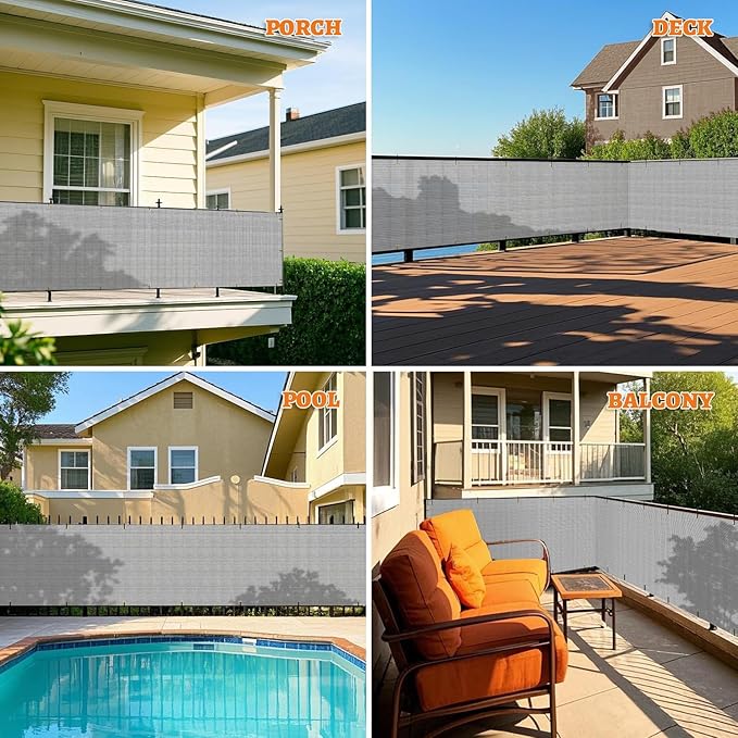 2.5' x 268' Balcony Privacy Screen Fence Cover with Zip Ties Grommets for Apartment Patio Porch Deck Backyard Outdoor (Gray)