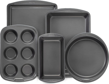 GoodCook Everyday Nonstick Steel 5-Piece Bakeware Set, Gray, Includes Cookie Sheet, Cake Pan, Loaf Pan, Muffin Pan, and Roast Pan