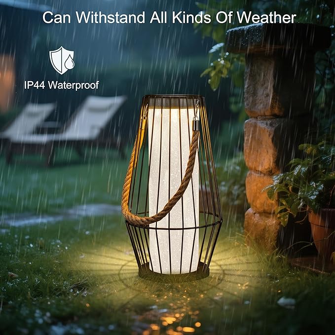 Outdoor Solar Lanterns 13" Large Solar Hanging/Standing Lantern Lights Waterproof Rechargeable Metal Table Lamp with Retro Handle for Garden, Yard, Patio, Proch, Wedding Decoration