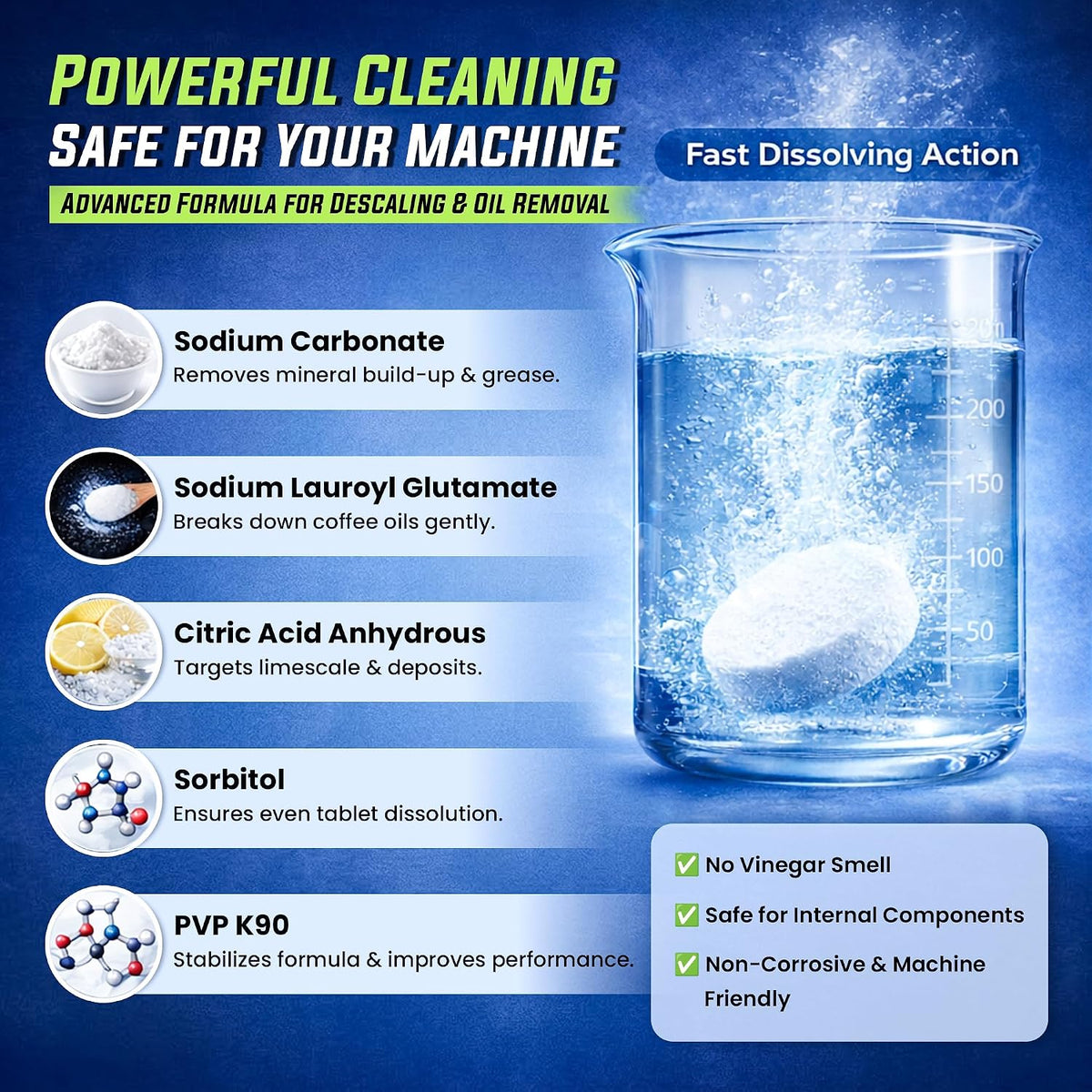 Coffee Maker Cleaner Tablets 25 Count, Coffee Machine Cleaner 1 Yr Supply | Removes Limescale, Mineral &amp; Oil Buildup, Coffee Pot Cleaner and Descaler for Keurig, Nespresso, Ninja, Breville and DeLonghi
