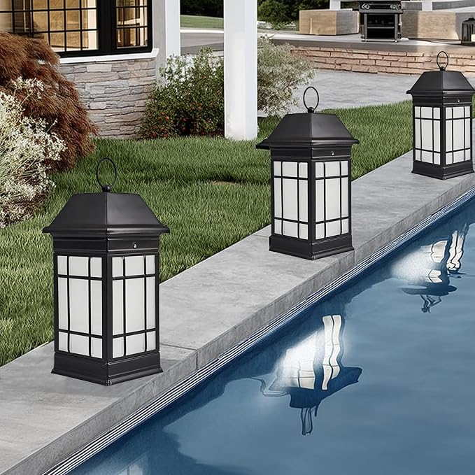 15.5" Solar Lantern Outdoor Waterproof, Glass Flickering Flame Solar Lanterns, Hanging Metal Lantern Decorative for Patio Front Porch Garden Backyard Tabletop Mothers Day Gifts Mom