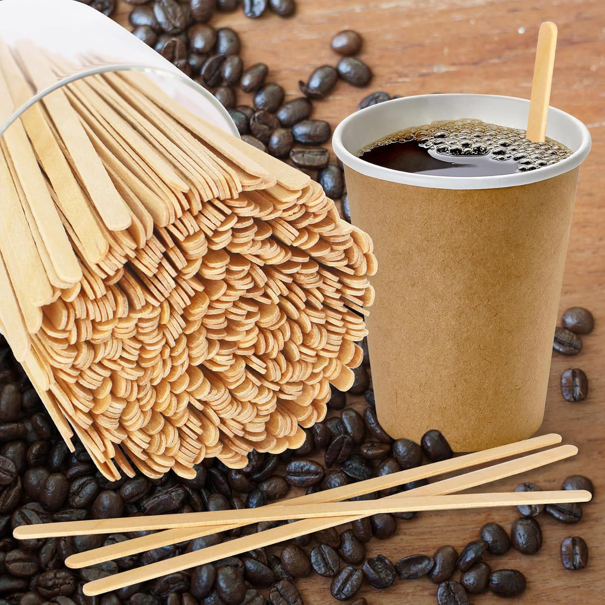 Sugormek1000PCS 5.5 IN Wooden Coffee Stirrers, A+Level Smooth Rounded Edges Disposable Coffee Stir Stick