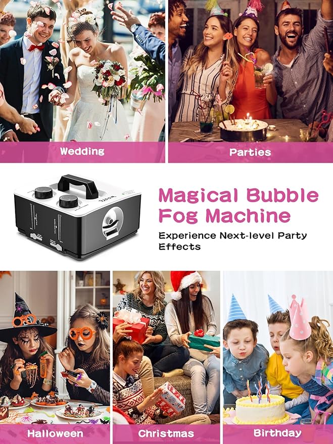 Fog Machine, No Spill Fog Bubble Machine, Portable Smoke Bubble Machine, Bubble Fogger, Bubble Fog Combo Machine for Indoor Outdoor Party Wedding Birthday Photograph Christmas Halloween