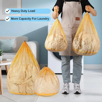 4Pcs Mesh Laundry Bags Washing Machine Mesh Wash Bags for Clothes,Underwear,Lingerie, Bed Linen with Drawstring Closure Sturdy(4 Size, Yellow)