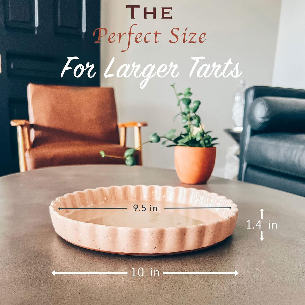 Mora Ceramic Tart Pan, 9.5 Inch Large Porcelain Baking Dish for Tarts, Quiche, Pie, Flan etc. Fluted Ruffled Edge, Oven, Microwave, Freezer