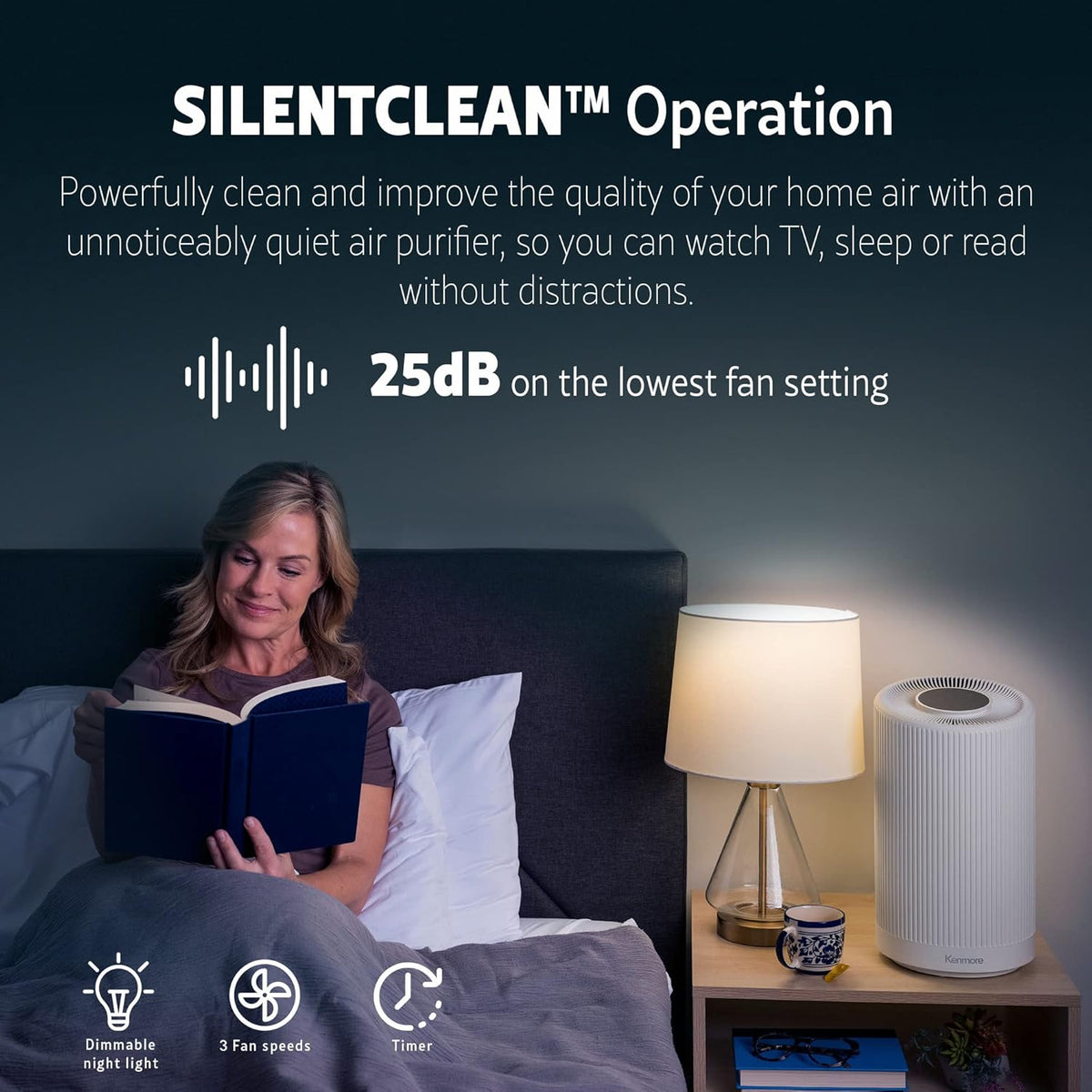 Kenmore PM1005 Air Purifier with H13 True HEPA Filter, Covers Up to 850 Sq.Foot, 25db SilentClean 3-Stage HEPA Filtration System for Office & Bedroom