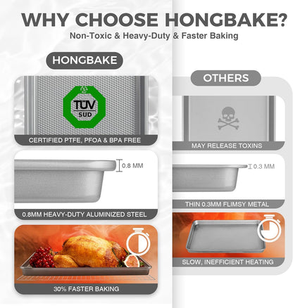 Hongbake Naturally Non Toxic Baking Sheet Pan Set of 3, Heavy Duty Aluminized Steel Cookie Sheets