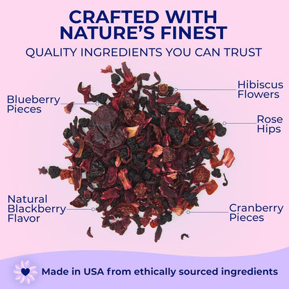 Katy’s® Berrylicious Loose Leaf Tea, Hibiscus, Blueberry & Cranberry, Fruity Herbal Tea, Caffeine-Free Fruit Tea, Cold Brew or Hot, 30+ Cups