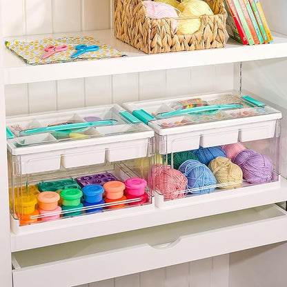 Vtopmart 24 QT Clear Plastic Craft Organizers and Storage Box with Removable Trays and Dividers,Art Supply Organizers and Storage,Ideal Containers for coloring Books,Craft Supplies,1 Pack