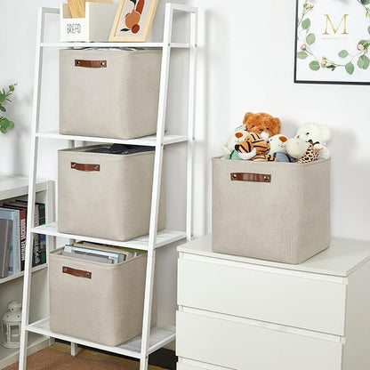 Temary Cube Storage Baskets 13 Inch Cube Storage Bins 4 Pack Baskets for Organizing Shelves Fabric Cloth Bins for Shelf, Home, Closet(Beige)