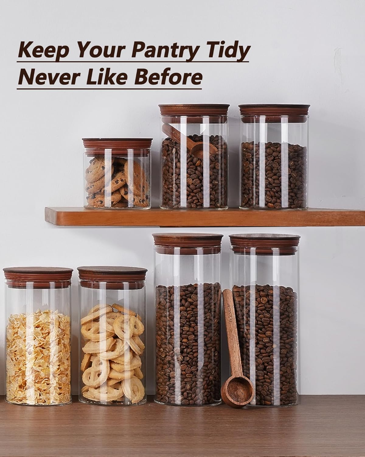 27oz Coffee Canister with Scoop and Wooden Lids, Airtight Coffee Grounds Container Set of 2 for Coffee Bar Organizer