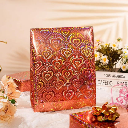 Burymento Rose Gold Wrapping Paper Roll, Metallic Holographic Heart Gift Wrap for Birthday, Valentines, Mothers day, Graduation, Wedding, Fathers day, Baby Shower, Christmas (17 IN x 32.8 FT)