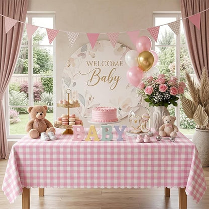 6 Pack Pink and White Checkered Tablecloth, 54 X 108Inch Plastic Red Gingham Table Cloth Waterproof Red Checkered Table Cover for Easter Mother's Day Wedding Birthday Anniversay Baby Bridal Shower