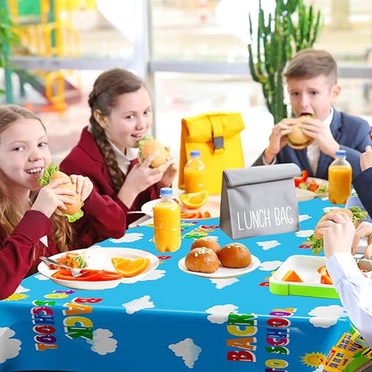 Back to School Supplies, 2 PCS 108 x 54 Inches First Day of School Tablecloth, Disposable Colorful Welcome Back to School Plastic Rectangle School Bus Pattern Tablecover for Preschool Party Decoration